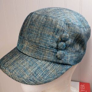 Relativity Blue Green Tweed Newsboy Hat Cap Polyester